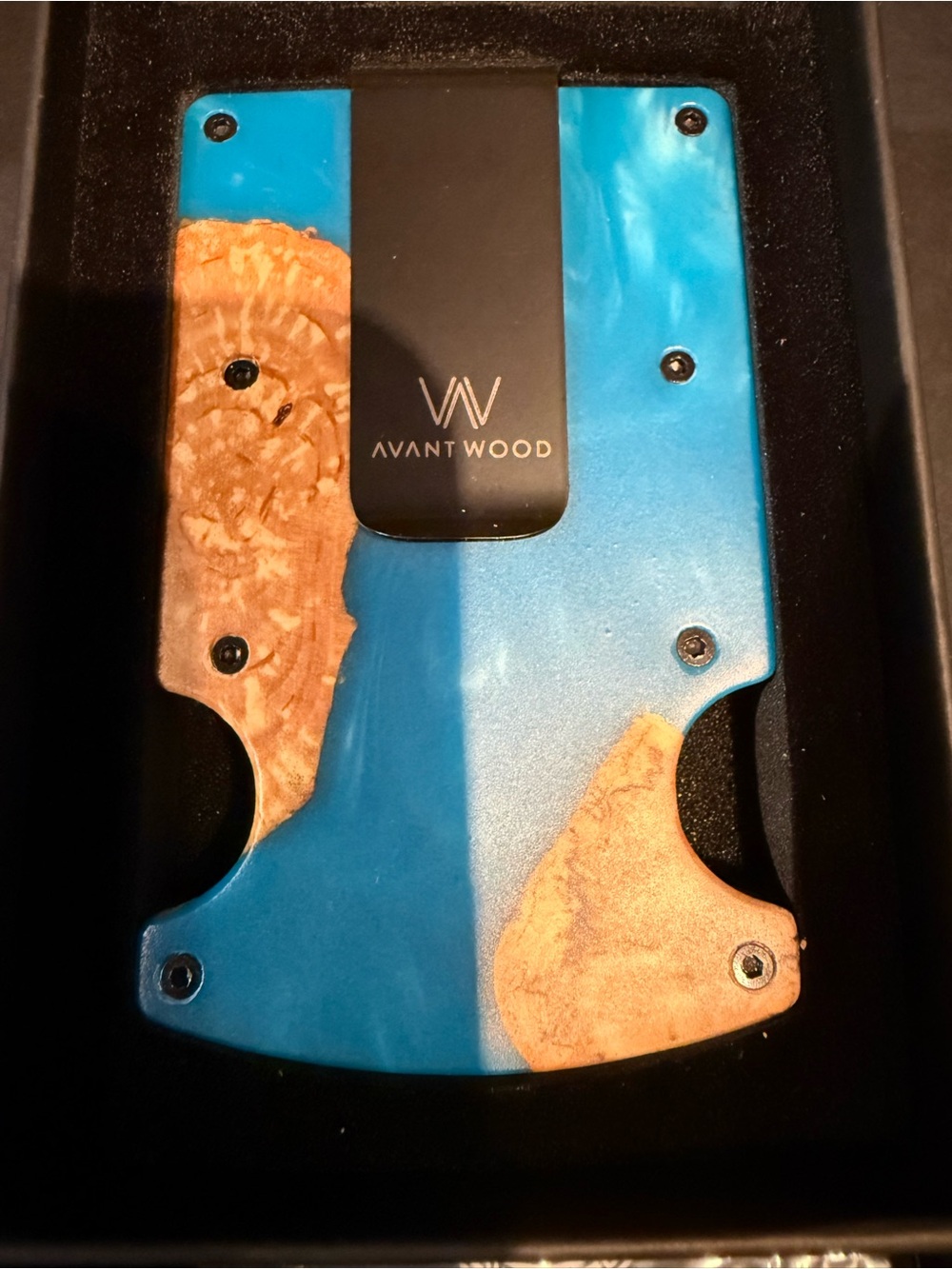 Avant wood caribean Blue & Natural Wood Resin Minimalist Wallet